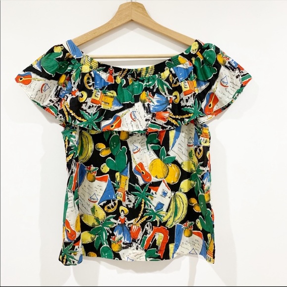 J.Crew postcard vacation summer ruffle top Sz 6 - Picture 4 of 8